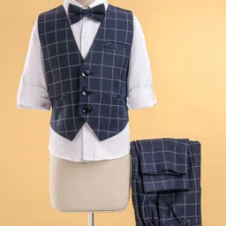 Robo Fry Full Sleeves Party Suit With Bow Checkered - Blue & White-picture-36
