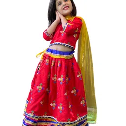 Aglare Navratri Theme Three Fourth Sleeves Patola Motif Embroidered Coordinating Lehenga Choli And Dupatta - Red-picture-11