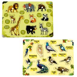 TodFod Wooden Wild Animal  & Birds 2 Puzzles Multicolour - 18 Pieces-12