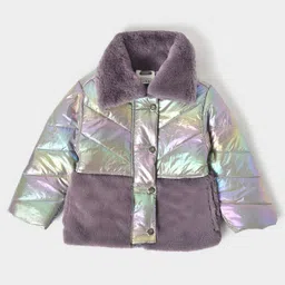 Mi Arcus 100% Polyester Full Sleeves Metallic Finish Winter Wear Padded Jacket - Purple-picture-7