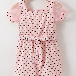 Kookie Kids Half Sleeves Jumpsuit with Heart Print - Pink-image-5