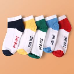 Pine Kids Knit Ankle Length Cut & Sew Color Block Socks with Brand Name Design Pack of 5 (Color May Vary)-picture-2