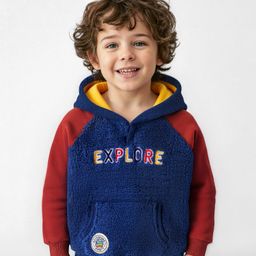 Babyhug Cotton KnitFull Raglan Sleeves Hooded Sweatshirt with Explore Embroidery - Navy Blue-picture-24
