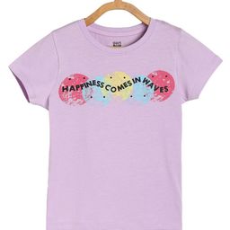 MINI KLUB Cotton Half Sleeves Happiness Comes In Waves Text Printed Tee - Lilac-picture-46