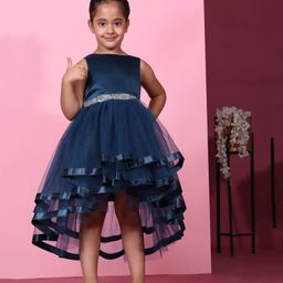 Toy Balloon Kids Net Sleeveless Beads Embellished High Low Dress - Navy Blue-image-90