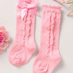 KIDLINGSS Cotton Bow Applique Detailed & Self Designed Socks - Pink-image-18