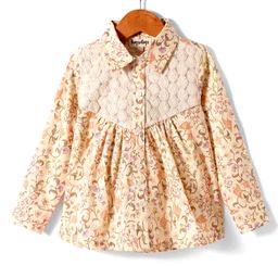 Hugsntugs Cotton Full Sleeves Floral Printed & Embroidered Shirt Style Top - Beige-image-54