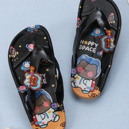 Yellow Bee Space Theme Designed Flip Flops - Black-image-32