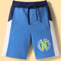 Pine Kids Looper Knit Knee Length Cut & Sew Shorts with Text Print - Blue-image-38