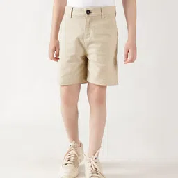 One Friday Cotton Solid Shorts - Beige-picture-27