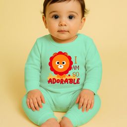 The Peppy Tend 100% Cotton Knit Full Sleeves I Am So Adorable Text Printed Romper - Sea Green-image-26