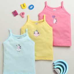 BUMZEE Cotton Knit Pack Of 3 Sleeveless Unicorn Printed Slips - Yellow & Pink-picture-30