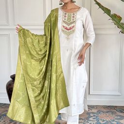 CANBIA Women Floral Embroidered Kurta with Trousers & Dupatta-picture-38
