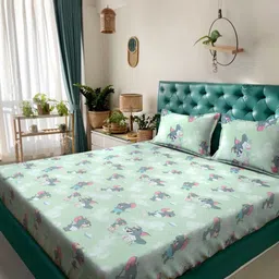 KLOTTHE Kids Sea Green & Grey Printed Pure Cotton 400 TC King Bedsheet Sets 2.25 m x 1.5 m-20