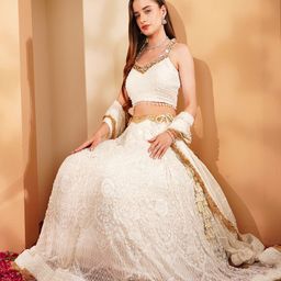 MILU MADAN Floral Embellished Beads & Stones Lehenga & Blouse With Dupatta-image-40