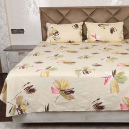 AJISH Green & Yellow Floral Printed Cotton 180 TC King Bedsheet Set 2.24 m X 2.4 m-image-6