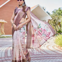 Lookmark Floral Printed Zari Bhagalpuri Saree-image-46
