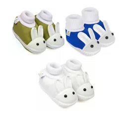 Neska Moda 6 To 12 Months Baby Boys & Baby Girls 3 Pair Combo Pack Cute Soft Cotton Rabbit Booties (Toe to Heel Length - 12 cm, Mehndi, White, Blue)-image-96