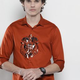 The Indian Garage Co Men Rust Orange Cotton Smart Fit Printed Casual Shirt-image-34