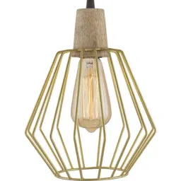 Homesake Golden Wooden Cubist Cage Pendant Light - Set of 1 (Bulb not included)-0
