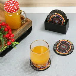 Crayton Tribal Printed MDF Coaster with Holder - Set of 6-image-43