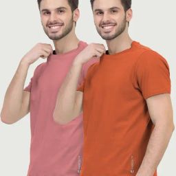 Freecultr Rust Orange & Dusty Pink Cotton Regular Fit T-Shirt - Pack Of 2-image-54