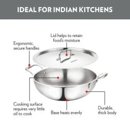borosil ?Borosil ?Silver ?Stainless Steel Kadhai image 2