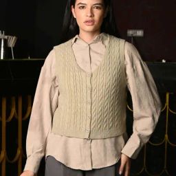 Odette Beige Plain Shirt with Outer-image-67