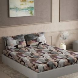 DDecor Memento Wine Cotton Abstract 144 TC King Bedsheet with 2 Pillow Covers-picture-19