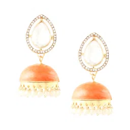 Zaveri Pearls Peach Meenakari Austrian Diamonds Traditional Jhumki Earring-ZPFK17226 image 3