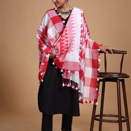 Taavi Ikaat Printed Pom Pom Edgings Dupatta-1