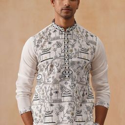 Jompers Men Floral Embroidered Regular Chikankari Kurta with Pyjamas-picture-14