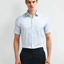Arrow Blue Cotton Regular Fit Floral Print Shirt-picture-1