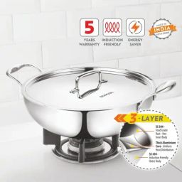borosil ?Borosil ?Silver ?Stainless Steel Kadhai image 4