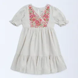Utsa Kids by Westside Off-White Embroidered Cotton-Blend Tiered Dress-picture-40