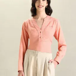 U.S. Polo Assn. Peach Linen Graphic Print Top-image-49