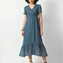 DECKEDUP Blue Self Design Midi Dress-picture-16