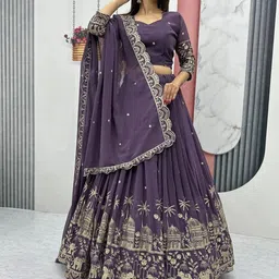 LADY SHOPI Embroidered Semi-Stitched Lehenga & Unstitched Blouse With Dupatta-picture-23