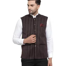 NEUDIS Brown Striped Nehru Jacket-image-45