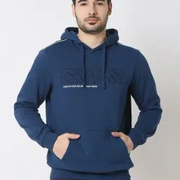 Spykar Blue Regular Fit Logo Printed Hooded Sweatshirt-image-48