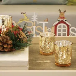 Homesake 'Christmas' Mustard Glass Tea Light Holder - Set of 10-15