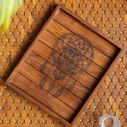 ExclusiveLane Brown Sheesham Wood Serving Tray-32