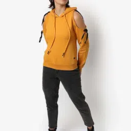 Campus Sutra Yellow Cotton Sweatshirt-image-66