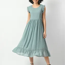 DECKEDUP Green Self Design Midi Dress-image-81