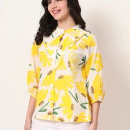 Yufta Yellow Pure Cotton Floral Shirt-image-94