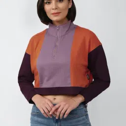 Forever 21 Multicolor Color-Block Crop Sweatshirt-image-1