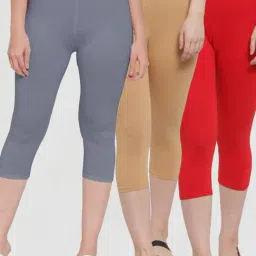 Gracit Grey & Beige Mid Rise Capris - Pack Of 3-image-16
