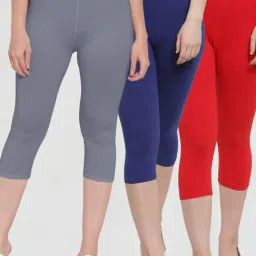 Gracit Grey & Blue Mid Rise Capris - Pack Of 3-image-22