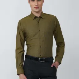 Peter England Green Cotton Slim Fit Self Pattern Shirt-picture-41