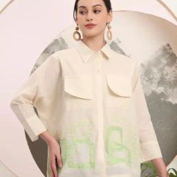Yufta White Pure Cotton Embroidered Shirt-image-91